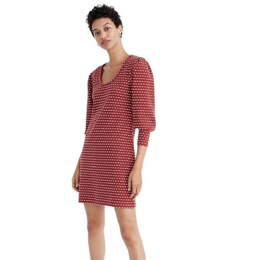 MADEWELL "Square Neck" Long Sleeve Patterned Mini Dress Bow-Tie Jacquard XS